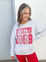 Huskers 1869 Crewneck- Grey