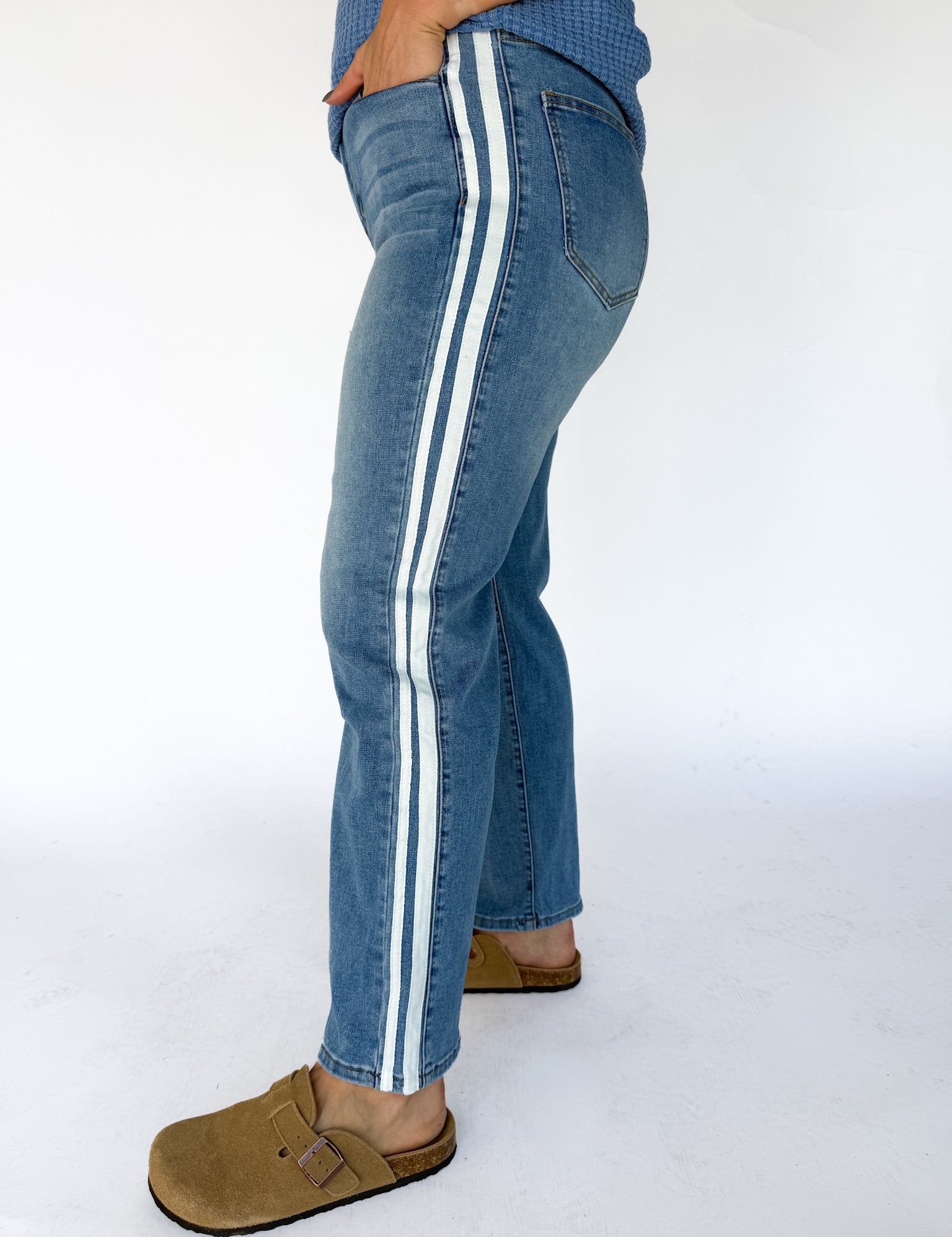 Varsity Stripe Barrel Jeans - Ana Patricia Boutique