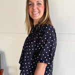 Polka Dot Button Up Top-Navy - Ana Patricia Boutique