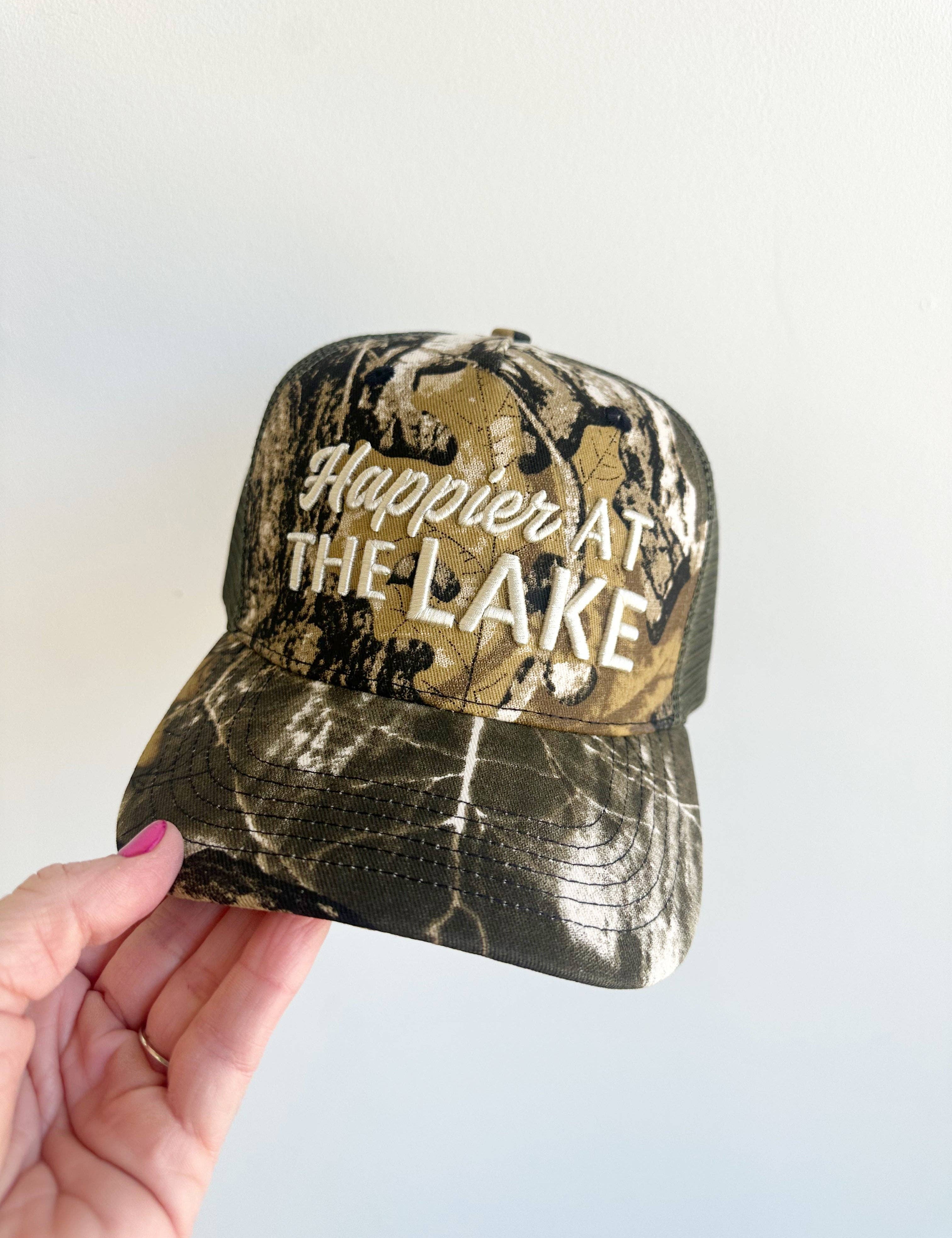 Happier At The Lake Camo Hat - Ana Patricia Boutique
