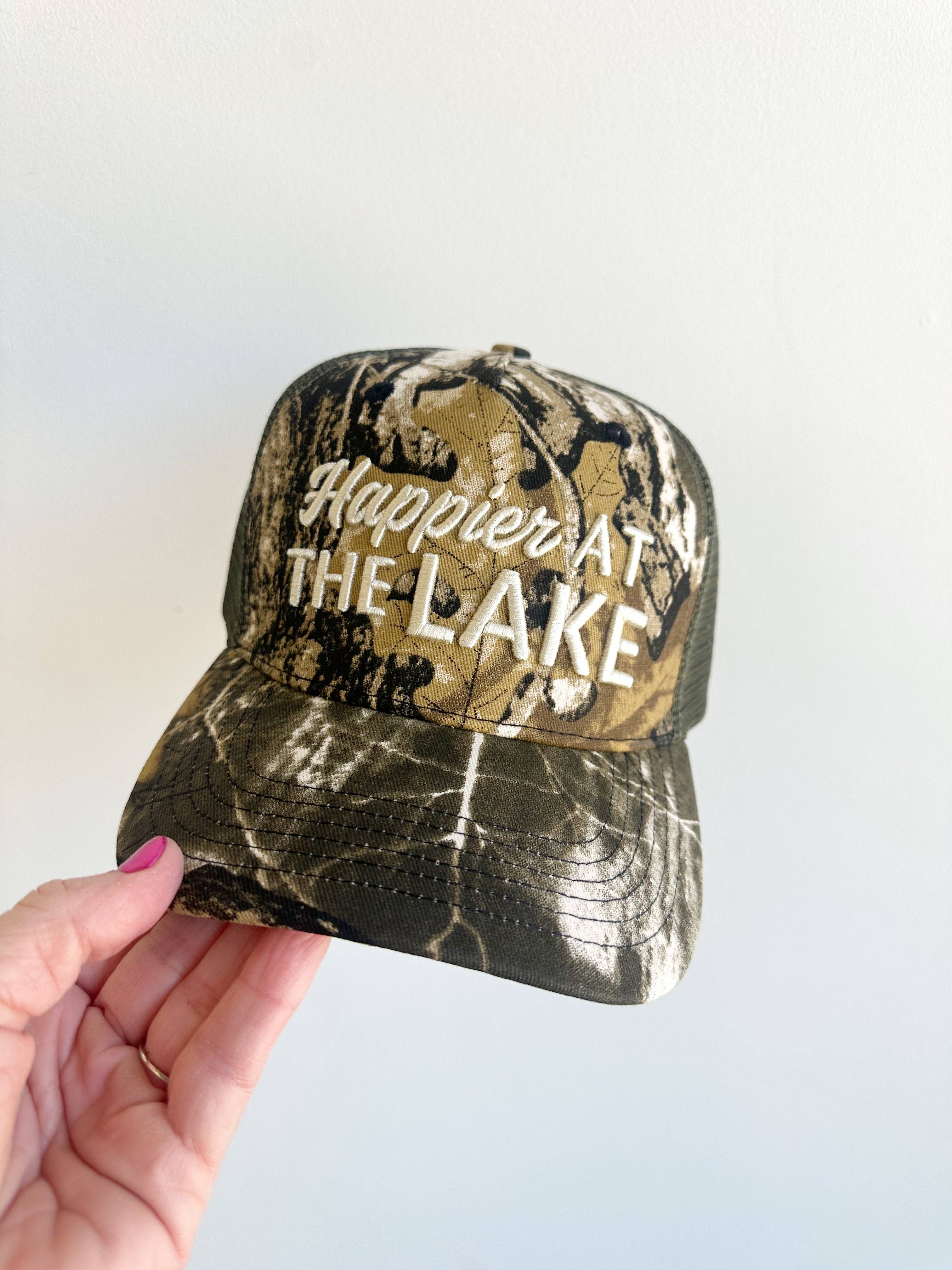 Happier At The Lake Camo Hat - Ana Patricia Boutique
