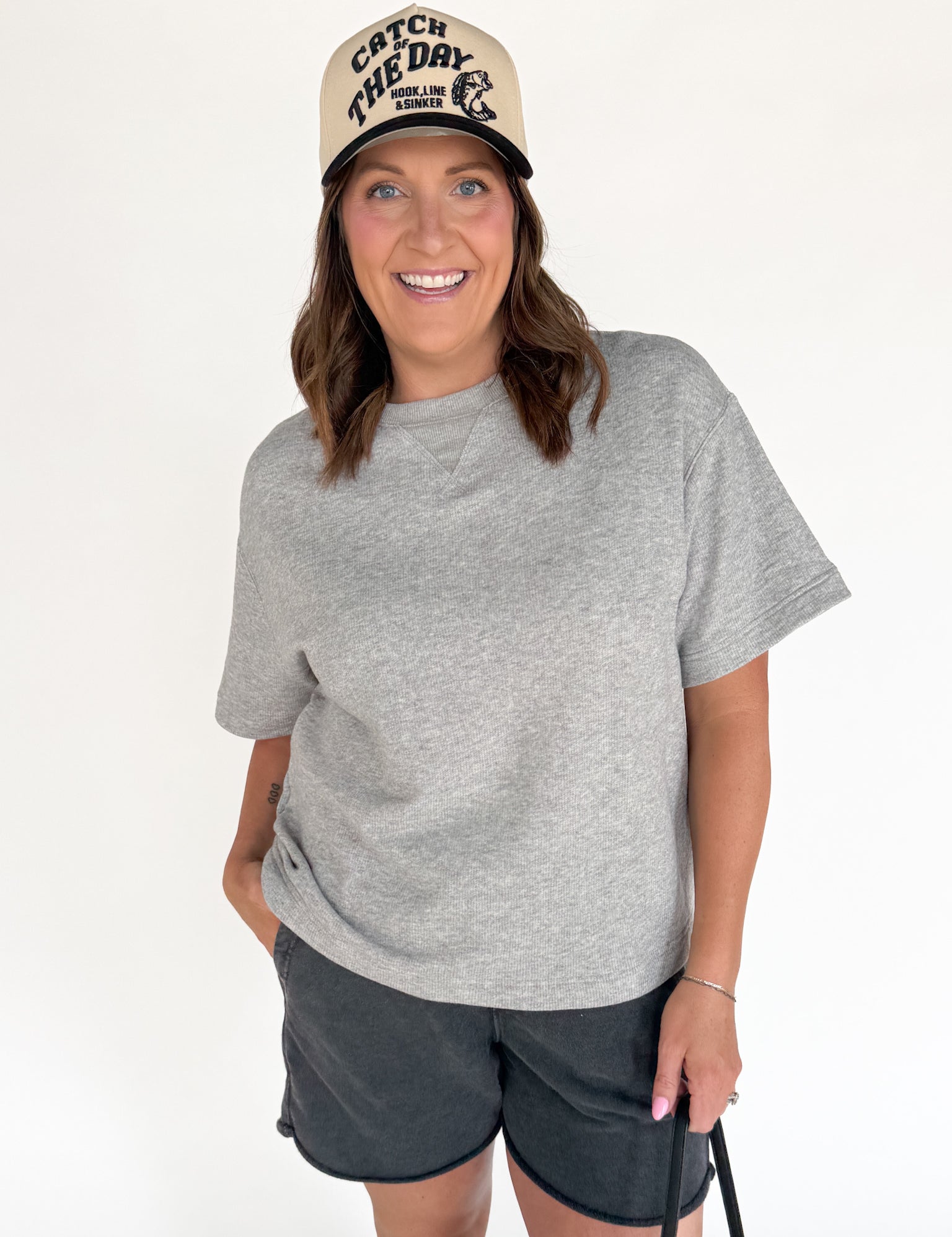 Crew Neck Short Sleeve Top- Heather Grey - Ana Patricia Boutique