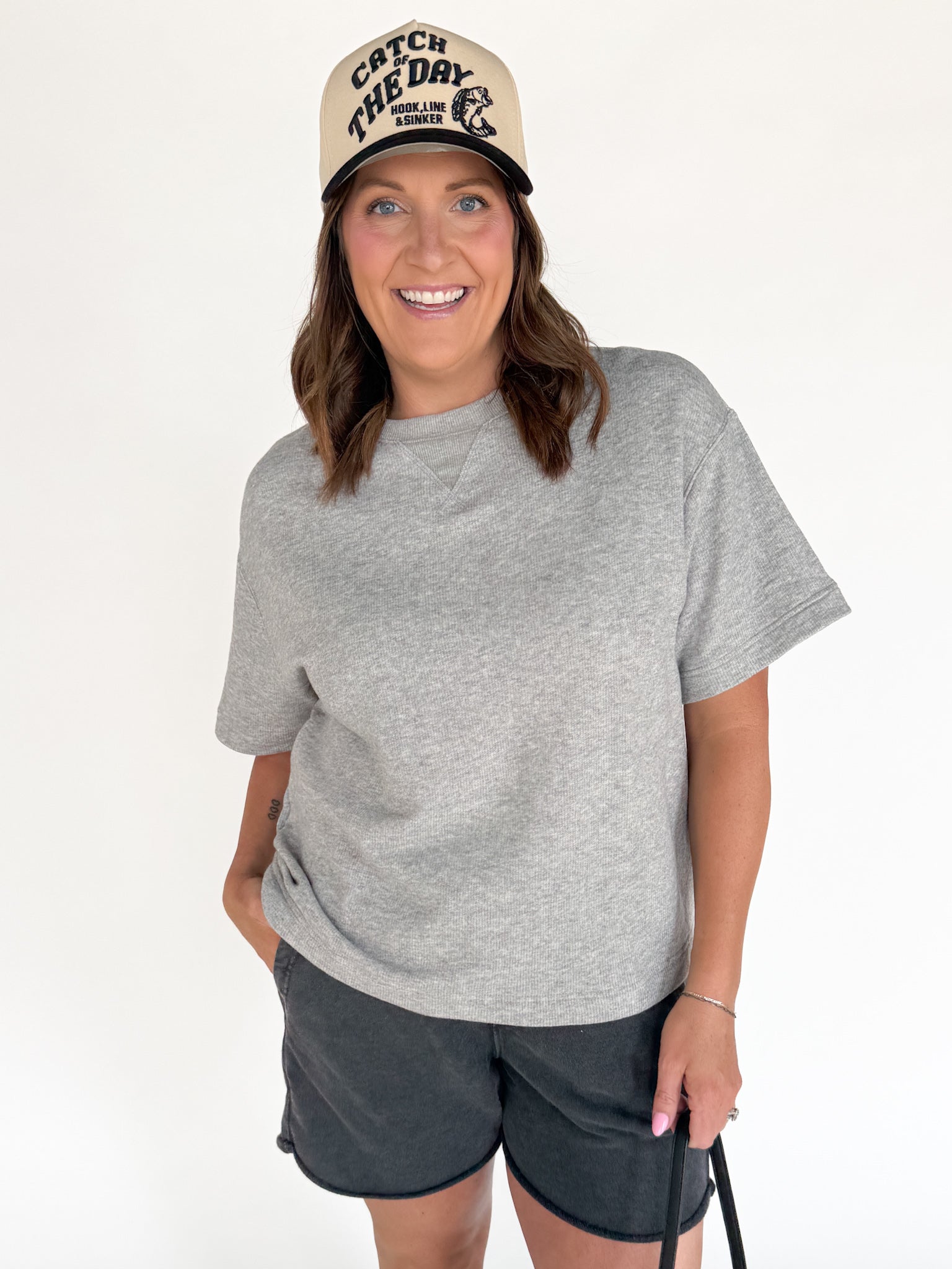 Crew Neck Short Sleeve Top- Heather Grey - Ana Patricia Boutique