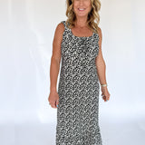 Abstract Print Midi Dress- Black/Ivory