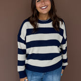 Thick Stripe Sweater- Navy
