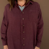 Pinstripe Button Up Top- Wine