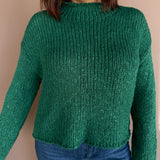 Open Knit Mock Neck Sweater- Green