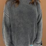Mineral Wash Folded Cuff Sweater- Navy