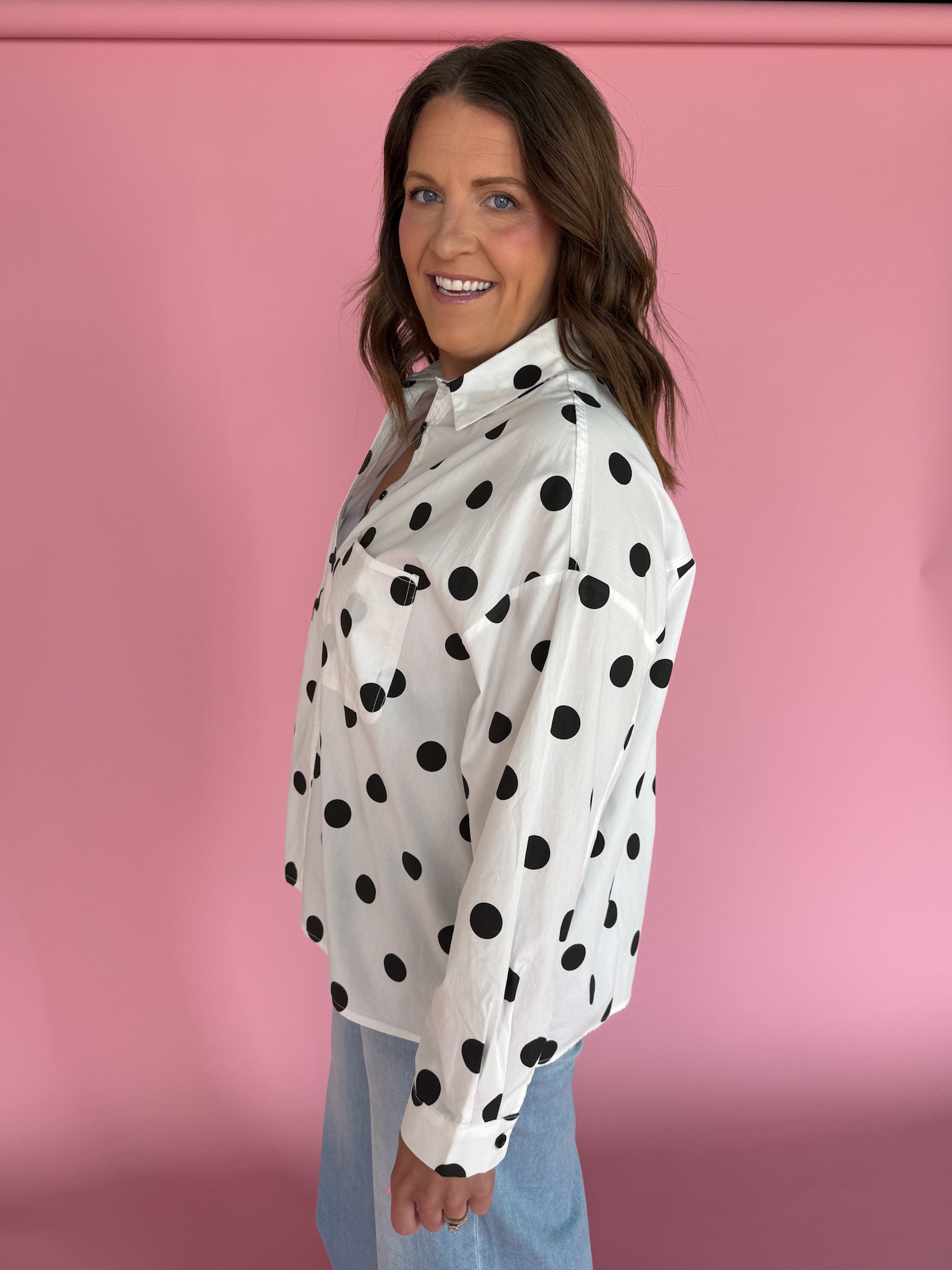 Polka Dot Button Up- Black/Cream - Ana Patricia Boutique