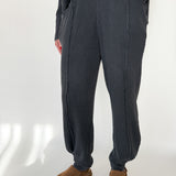 Mineral Wash Waffleknit Pants- Black