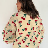 Cherry Fleece Jacket- Ivory/Red
