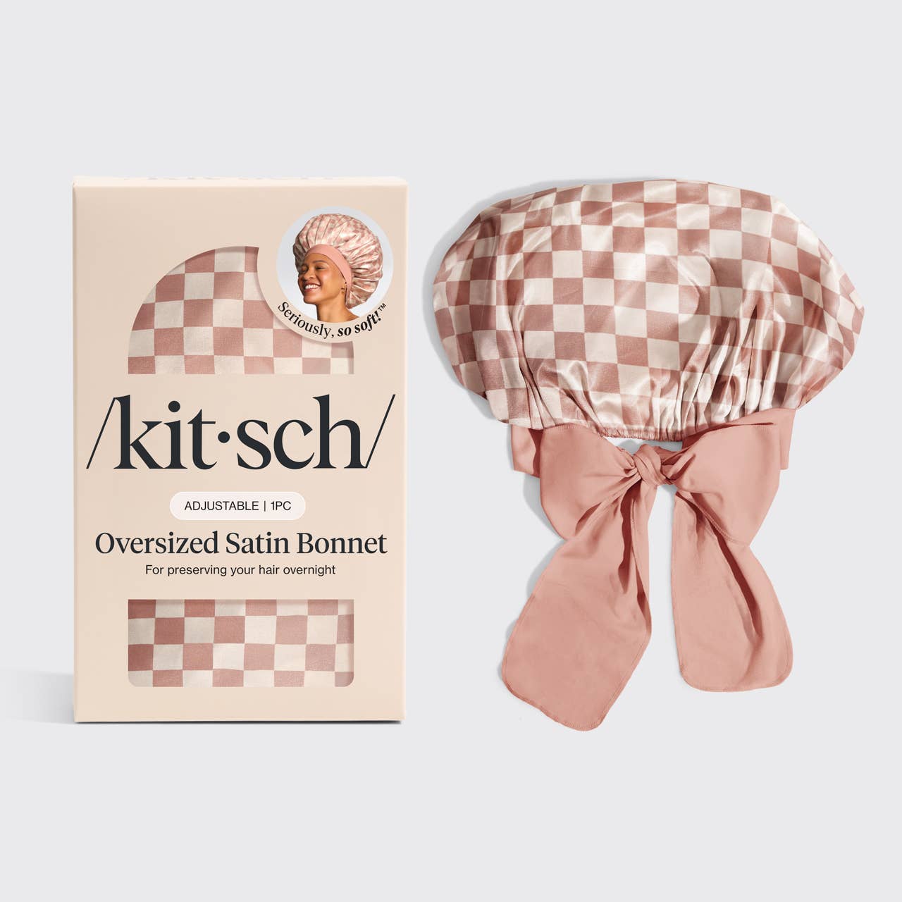 Oversized Satin Bonnet - Terracotta Checker - Ana Patricia Boutique