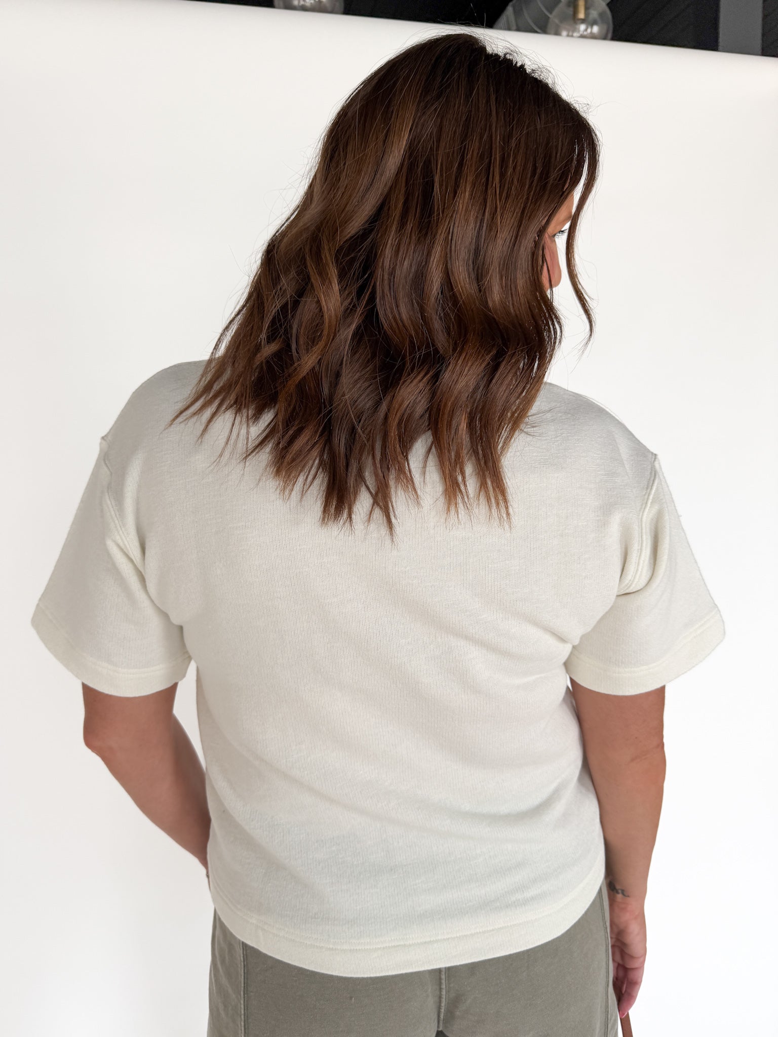 Crew Neck Short Sleeve Top- Cream - Ana Patricia Boutique