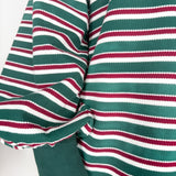 Striped Balloon Sleeve Top- Red/ Green