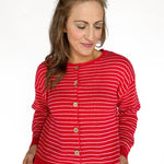 Stripe Button Cardigan -Red - Ana Patricia Boutique