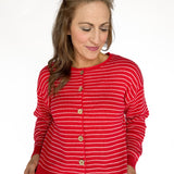 Stripe Button Cardigan -Red - Ana Patricia Boutique