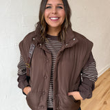Oversized Puffer Vest- Brown