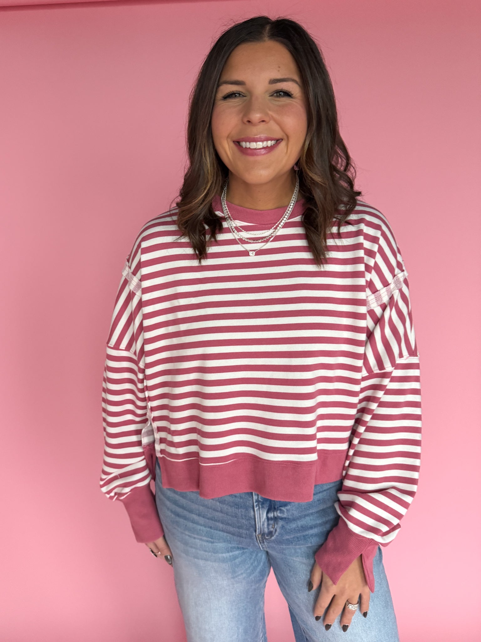 Striped Pullover- Mauve - Ana Patricia Boutique