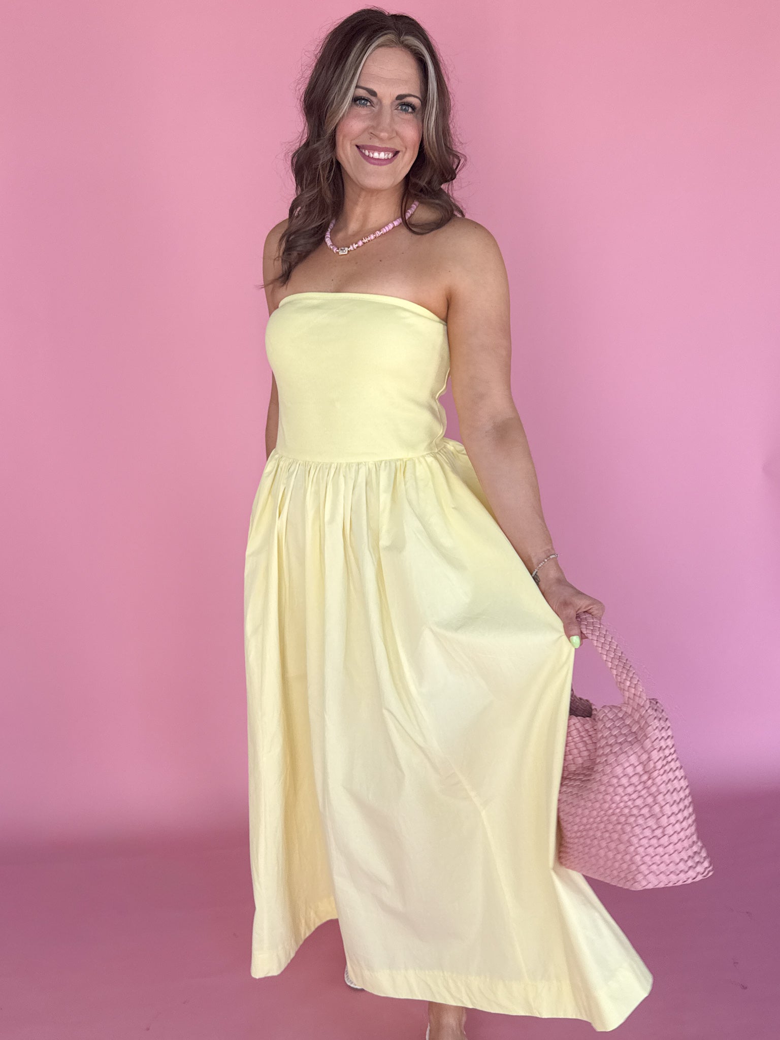 Strapless Midi Dress-Yellow - Ana Patricia Boutique