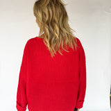 Oversized Front Pocket Sweater- Red - Ana Patricia Boutique