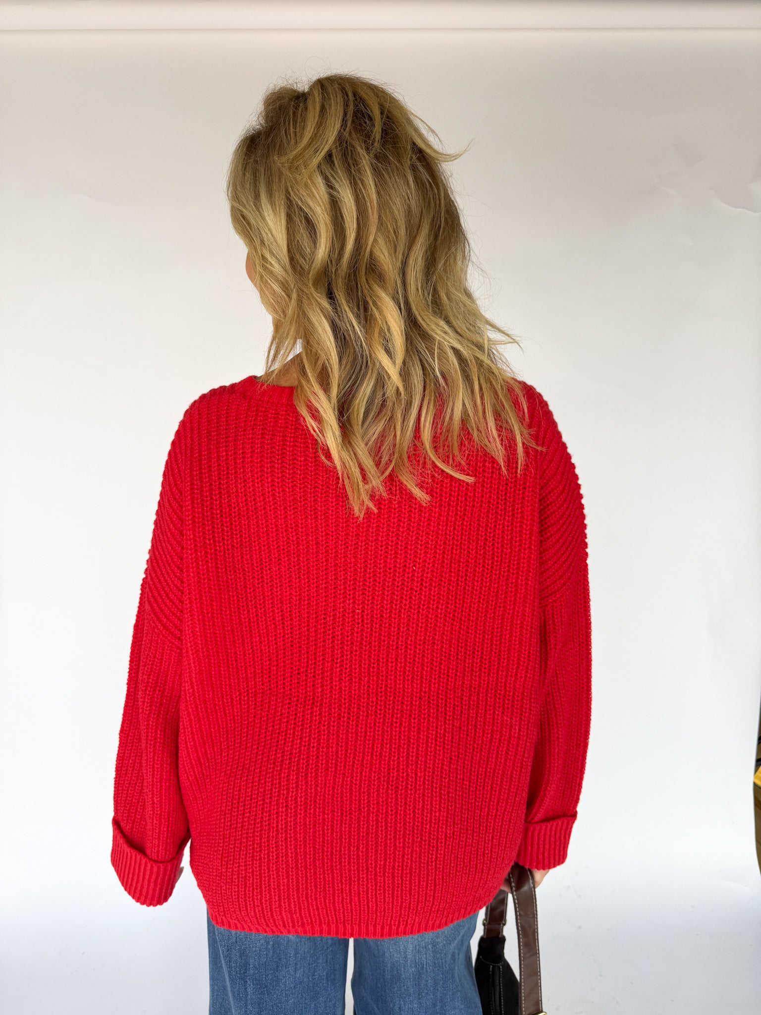 Oversized Front Pocket Sweater- Red - Ana Patricia Boutique