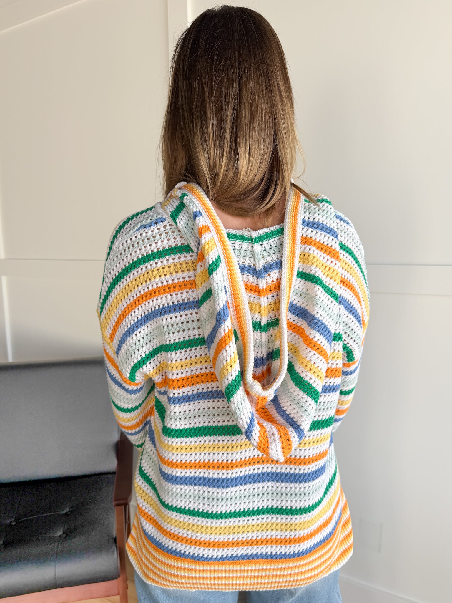 Multi Color Stripe Crochet Hoodie - Ana Patricia Boutique