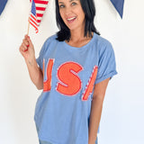 USA Patchwork Top- Denim/Red