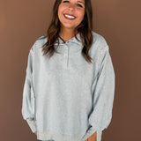 Mineral Wash Snap  Pullover- Grey