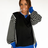 Stripe Sleeve Pullover-Blk/Blue