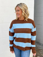 The Bailey Stripe Sweater- Blue/Brown