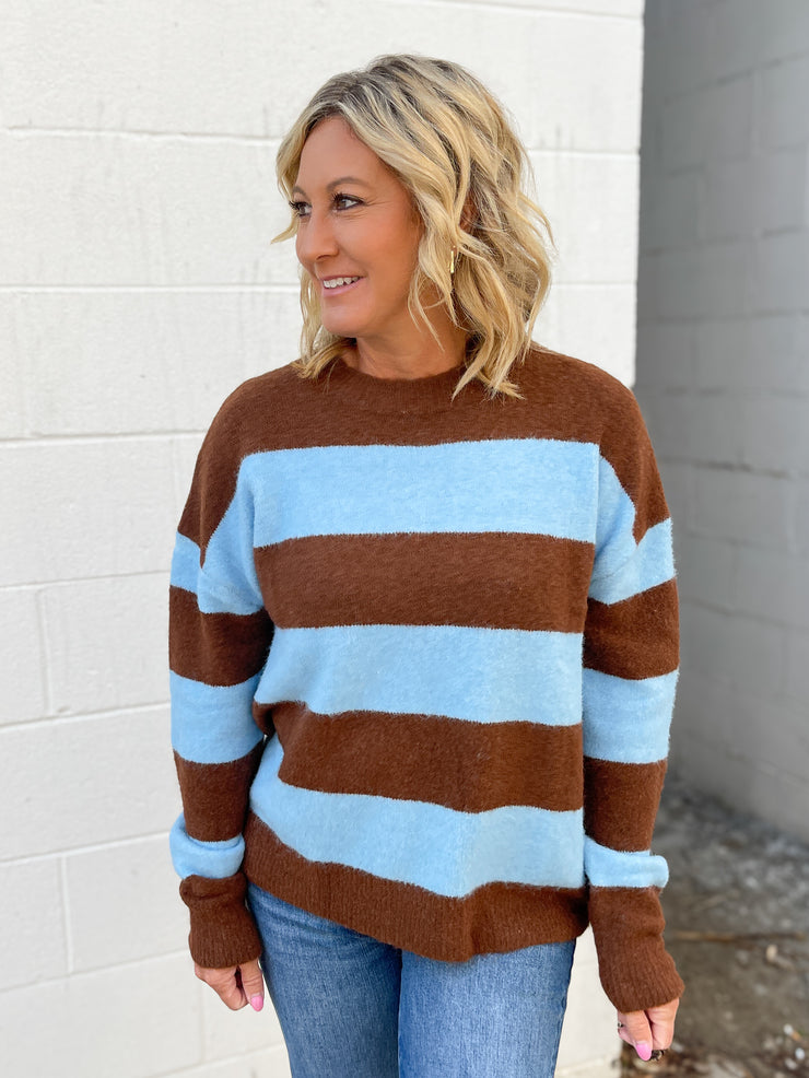 The Bailey Stripe Sweater- Blue/Brown