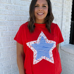 Star Lace Patch Top- Red - Ana Patricia Boutique