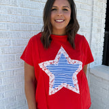 Star Lace Patch Top- Red - Ana Patricia Boutique