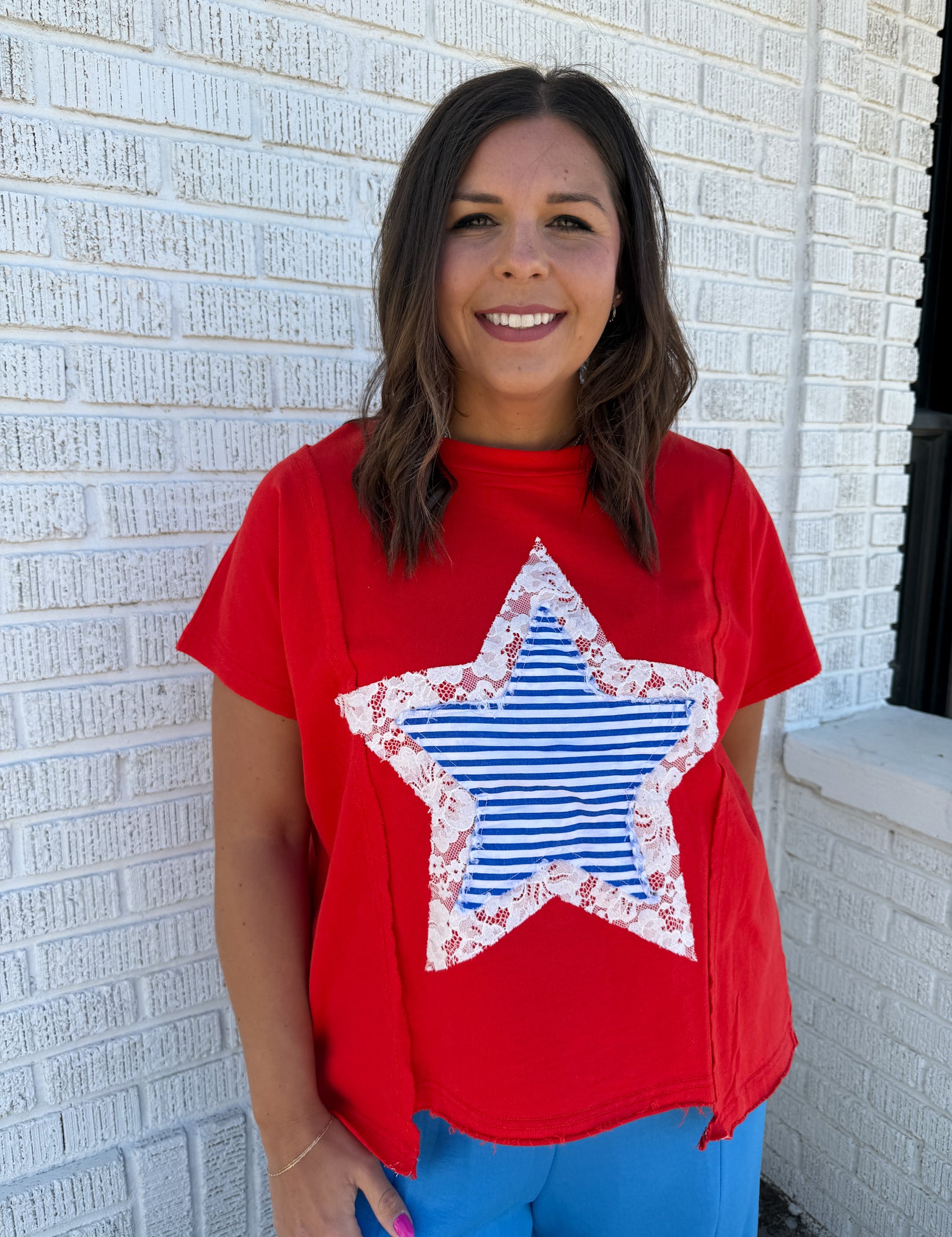 Star Lace Patch Top- Red - Ana Patricia Boutique