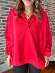 Tamika Henley Sweatshirt-Red