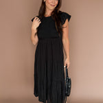 Tiered Smocked Short Sleeve Midi Dress- Black - Ana Patricia Boutique