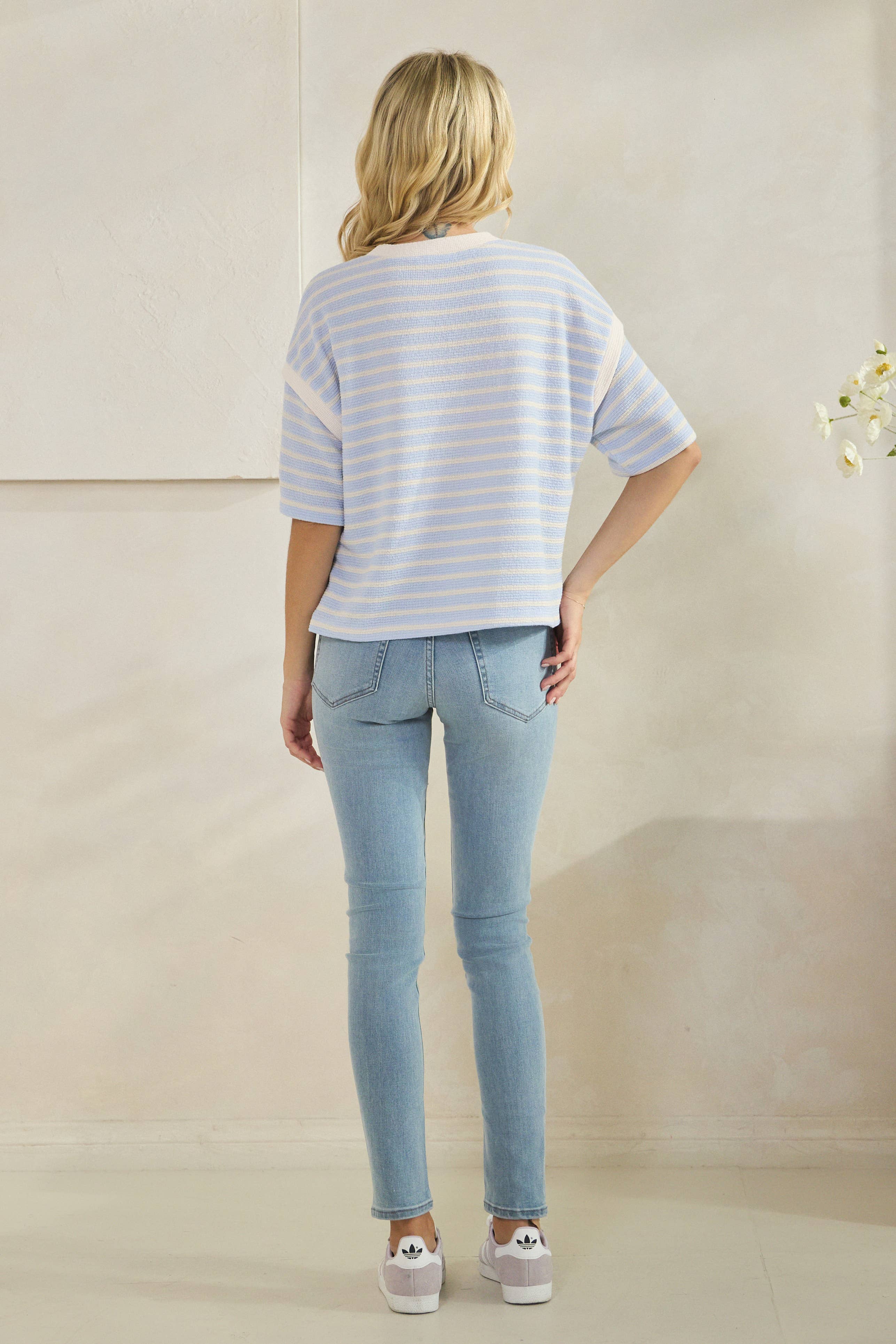 Cloudy Blue Knit Stripe Top - Ana Patricia Boutique