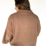 Half Button Waffle Knit Pullover