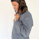 Washed Henley Top- Dsty Navy - Ana Patricia Boutique