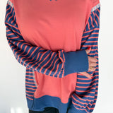 Stripe Sleeve Top- Coral/Navy