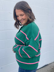 The Carol Sweater- Green/Pink