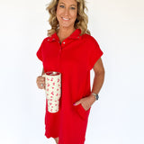 Solid Jersey Dress -Red