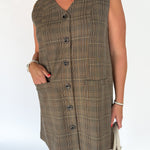 Button Down Plaid Dress- Brown - Ana Patricia Boutique