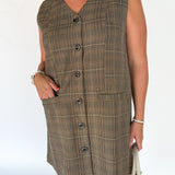 Button Down Plaid Dress- Brown - Ana Patricia Boutique
