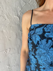 Regal Jacquard Print Bodycon Midi Dress-Blue/Black