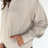 Scuba Piping Quarter Zip- Taupe/Cream