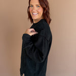 Ribbed Mineral Wash Pullover- Black - Ana Patricia Boutique