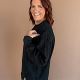Ribbed Mineral Wash Pullover- Black - Ana Patricia Boutique
