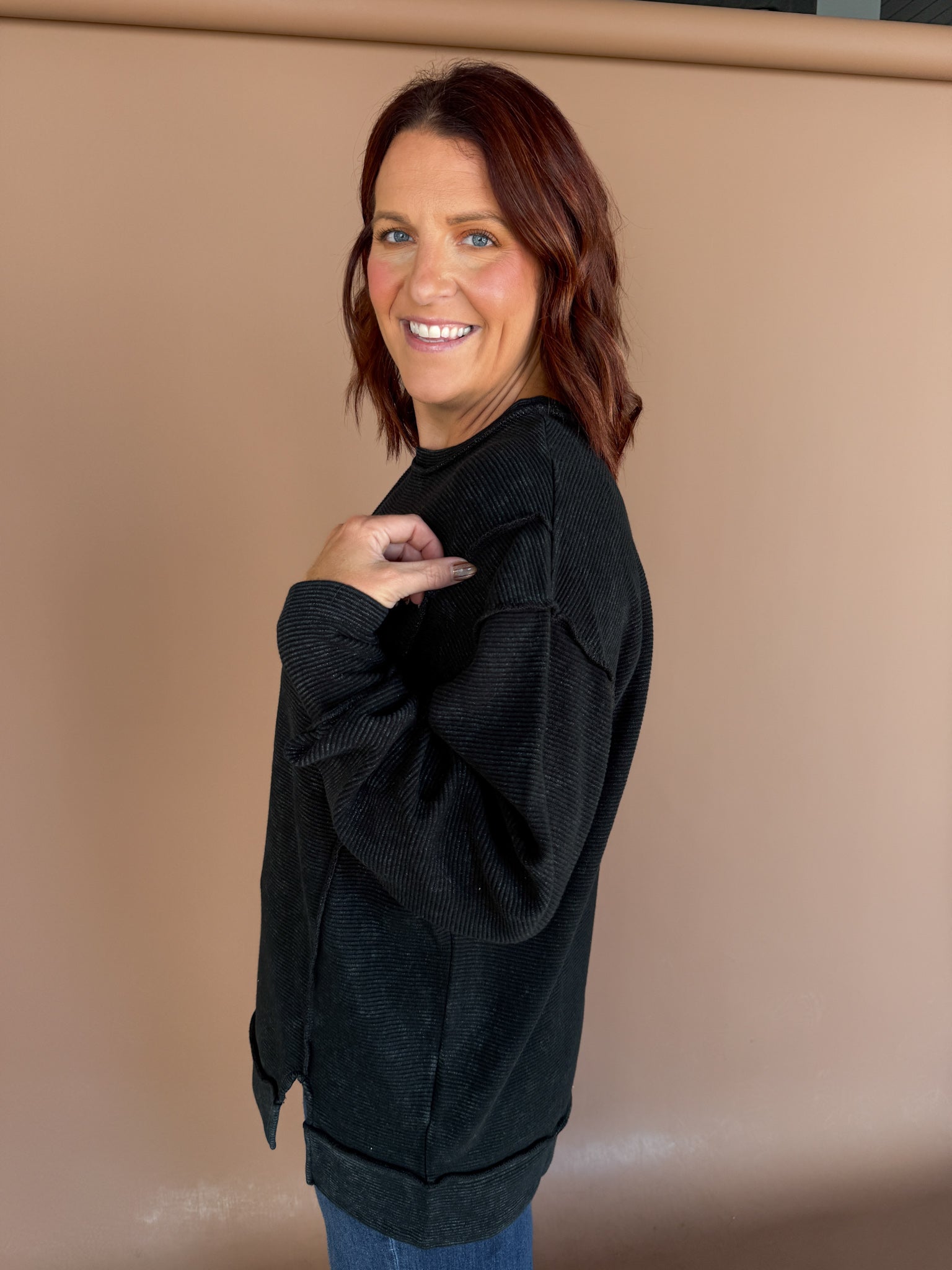 Ribbed Mineral Wash Pullover- Black - Ana Patricia Boutique