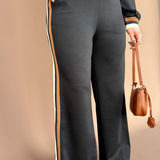 Color Block Piping Pants- Black